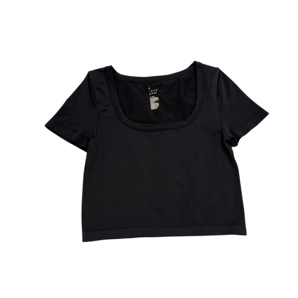 Scoopneck T-Shirt Slim Fit Short Sleeve A New Day Black Knit Top XL NWOT - Picture 2 of 5